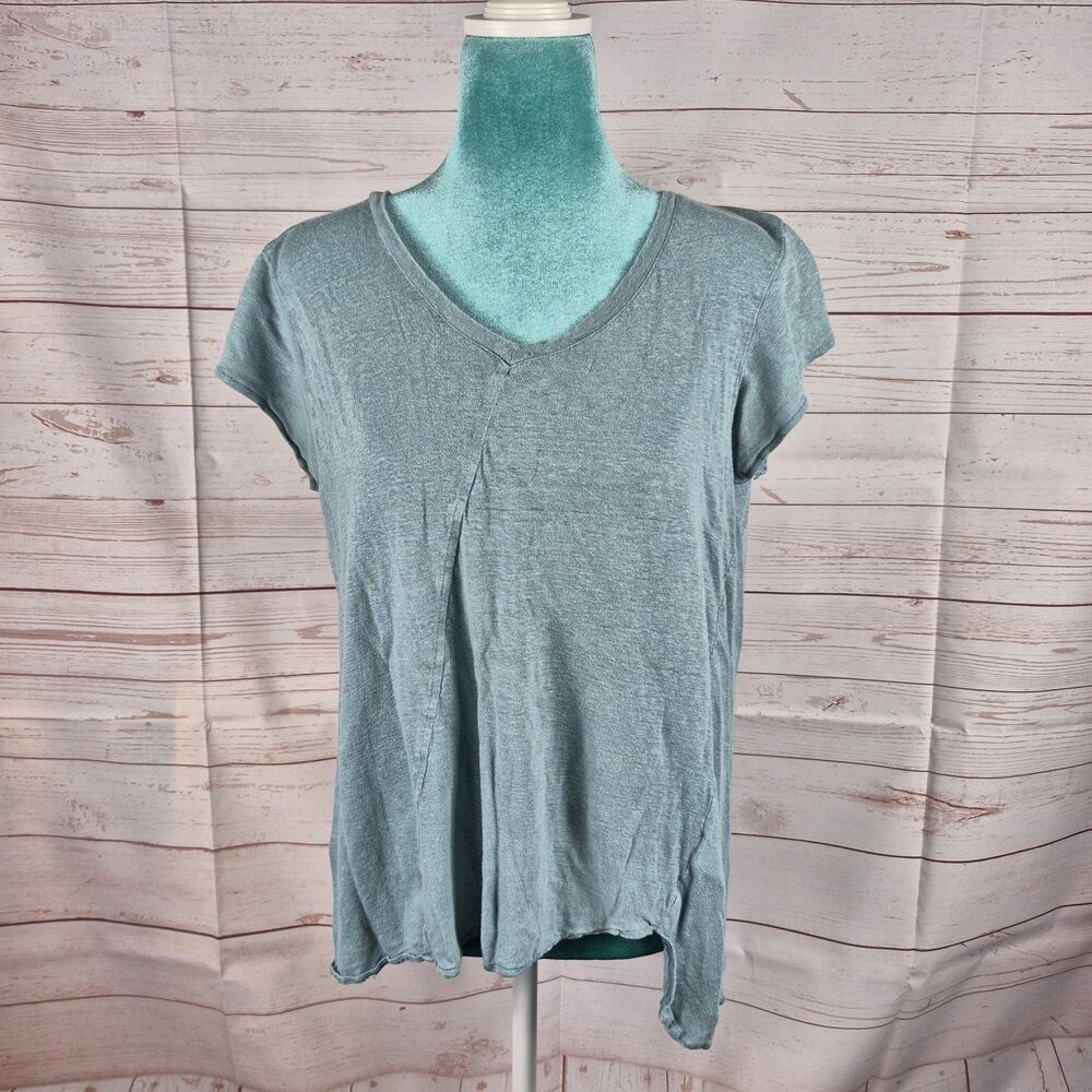 Tahari 100% Linen Short Sleeve T-shirt Blue Size Large Minimalist Lagenlook